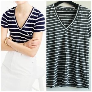 J.Crew Linen V-neck Pocket T-shirt In Stripe
